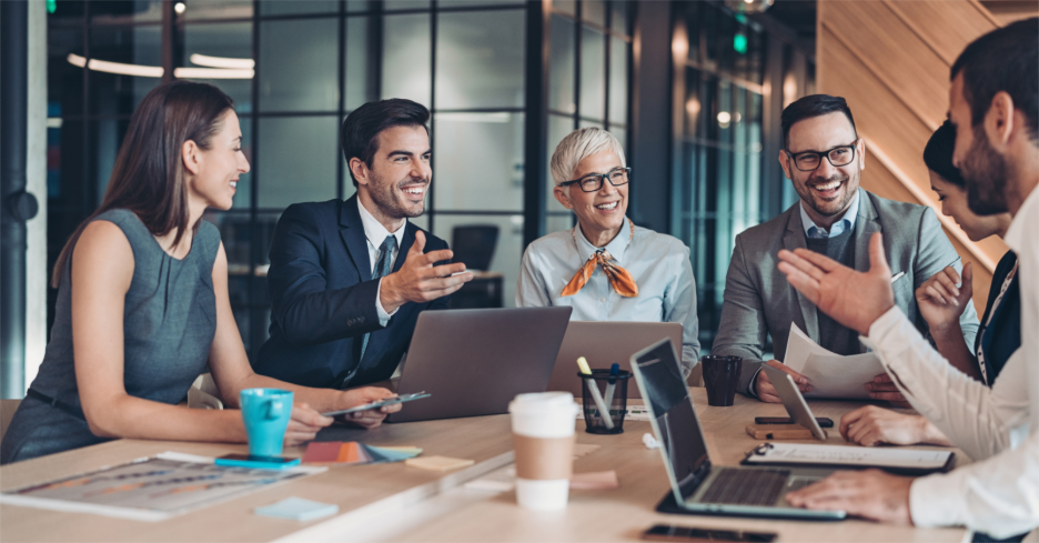 A group of professionals having a discussion - representing generative AI adoption